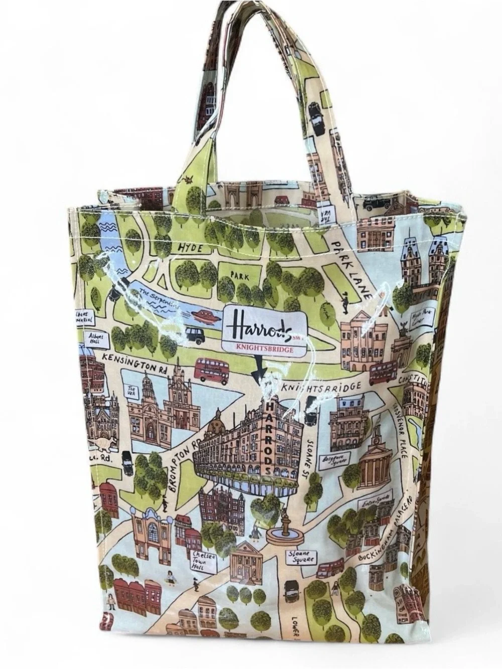 Harrods Printed Canvas Tote Bag in Green, Blue and Brown